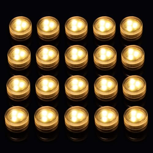 LUXJET Mini Unterwasser Wasserdichte Led Lights - Warmweiße Teelichter Batteriebetrieben, kleines Led-Kerzenlicht, Vase Aquarium Whirlpool Party Hochzeit Dekoration (20pcs ohne Fernbedienung) von LUXJET