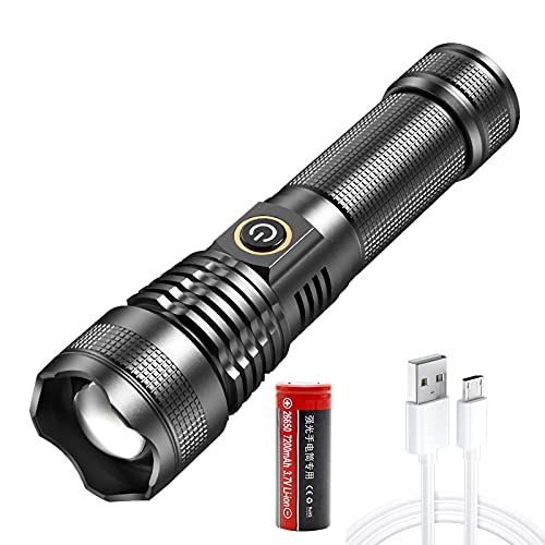 LUXJUMPER Taktische LED Taschenlampe, Superhelle 10000 Lumens Taktische XHP70 Wiederaufladbare Taschenlampe, 5 Modis Zoombar Wasserdicht, für Camping, Wandern, Outdoor-Sportarten, Mit Batterie von LUXJUMPER