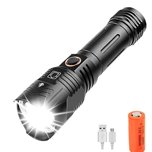 10000 Lumen LED XHP100 Taschenlampe, wiederaufladbare taktische XHP100 LED Taschenlampe Handtaschenlampen mit 5 Modi Wasserdichte zoombare Taschenlampe für Camping, Wandern, Reisen, Notfall von LUXNOVAQ