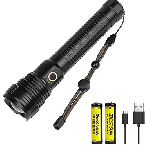 18000 Lumen Taktische XHP70 LED-Taschenlampe, ultrahelle wiederaufladbare XHP70-Taschenlampen Handtaschenlampen mit 5 Modi Langlebige wasserdichte Zoom-Taschenlampe zum Wandern, Camping Reisen Angeln von LUXNOVAQ