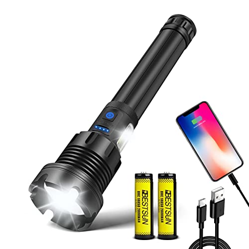 LUXNOVAQ Taschenlampe LED Aufladbar Extrem Hell,Taschenlampe LED 20000 Lumen,Starke Taktische COB LED Taschenlampe,XHP90 LED Taschenlampen IP6 Wasserdicht,7 Lichtmodi,Zoombar für Im Freien Wandern von LUXNOVAQ