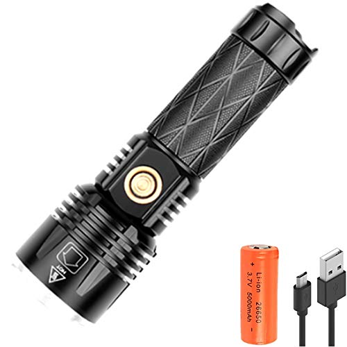 Hochleistungs-XHP90-LED-Taschenlampe 10000 Lumen Ultrahelle XHP90-LED-Taschenlampe USB Typ C Wiederaufladbare Taschenlampe Einstellbare zoombare wasserdichte Taschenlampe zum Wandern Camping Angeln von LUXNOVAQ