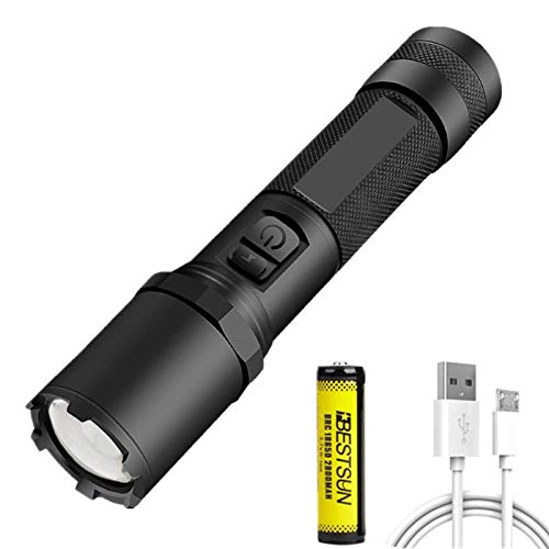 LED-Taschenlampe, wiederaufladbare LED-Taschenlampe 4000 Lumen Tactical Flashlight Tragbare Taschenlampe mit 4 Beleuchtungsmodi Wasserdichte zoombare Taschenlampe für Wanderungen Camping Walking Dog von LUXNOVAQ