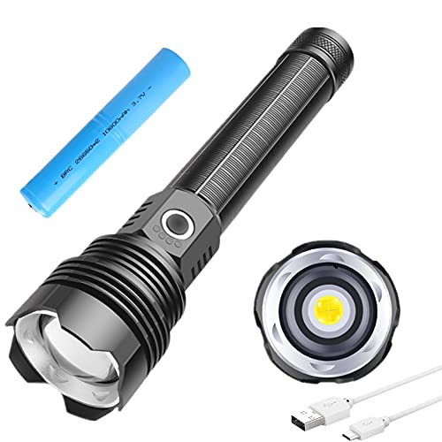 LED XHP70 Taschenlampe, 30000 hohe Lumen wiederaufladbare taktische XHP70 LED Taschenlampen Leistungsstarke Handlampe mit 5 Modi, Typ C Aufladung, Wasserdichte Zoombare Taschenlampe zum Wandern von LUXNOVAQ