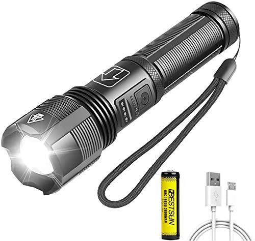 Superhelle XHP50 LED Taschenlampe 7000 Lumen XHP50 USB Wiederaufladbare Taschenlampen 5 Beleuchtungsmodi Wasserdichte zoombare Taschenlampe zum Wandern Camping Angeln von LUXNOVAQ
