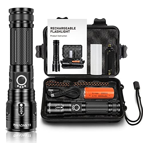 30000 Lumen Wiederaufladbare LED Taschenlampe,leistungsstarke Taschenlampe LED,XHP70 Extrem Hell Taschenlampe LED taktische Taschenlampen,5 Modi,verstellbare Lampe zum Camping Notfall (XHP70) von LUXNOVAQ