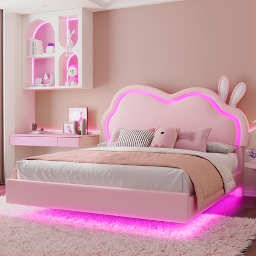 LUXOAK LED 140 x 200 cm Bettgestell für Mädchen, Gepolstertes Schwebebett mit Süßem Wolken-Kopfteil, Kein Boxspring erforderlich, Leder, Rosa LUXOAK LED 140 x 200 cm Bettgestell für Mädchen, Gepolstertes Schwebebett mit Süßem Wolken-Kopfteil, Kein Boxspring erforderlich, Leder, Rosa von LUXOAK