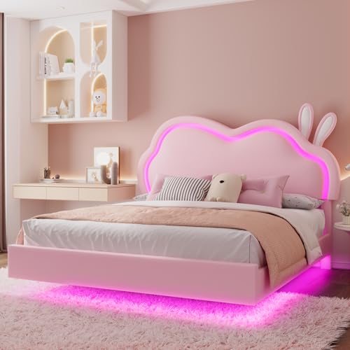 LUXOAK LED 90 x 200 cm Bettgestell für Mädchen, Gepolstertes Schwebebett mit Süßem Wolken-Kopfteil, Kein Boxspring erforderlich, Leder, Rosa LUXOAK LED 90 x 200 cm Bettgestell für Mädchen, Gepolstertes Schwebebett mit Süßem Wolken-Kopfteil, Kein Boxspring erforderlich, Leder, Rosa von LUXOAK