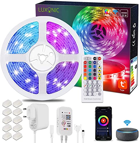 WiFi LED Streifen 20M/65.6Ft, LUXONIC Smart RGB Stripes Farbwechsel, APP Gesteuerte Musiksynchronisation, Arbeit mit Google Assistant, Alexa, Ultralanger LED Licht für Raum Haus Dekoration von LUXONIC