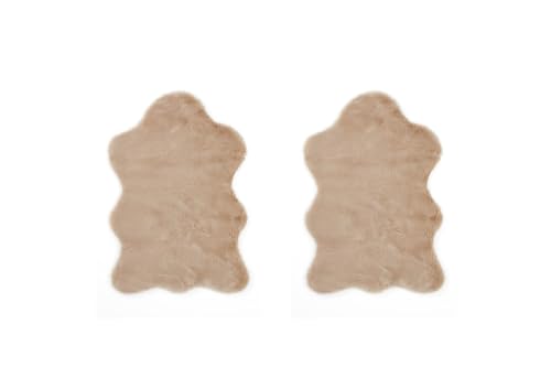 -LUXOR- living Kunstfell Coste Flauschiger Teppich Schlafzimmer - ideal zur Verwendung als Bettvorleger Schlafzimmer 2er Set 55 x 80 cm Taupe von -LUXOR- living