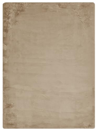 -LUXOR- living Kunstfell Coste Flauschiger Teppich Schlafzimmer - ideal zur Verwendung als Bettvorleger Schlafzimmer - gemütlicher Fellteppich Lammfell Imitat 120 x 170 cm Taupe von -LUXOR- living