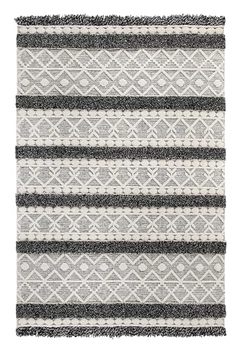 -LUXOR- living Teppich Fano Wollteppich ideal als Teppich Wohnzimmer im Boho Style oder Teppich Esszimmer im skandinavischen Stil - Wohnzimmerteppich Creme-Schwarz 130 x 190 cm von -LUXOR- living