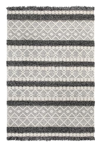 -LUXOR- living Teppich Fano Wollteppich ideal als Teppich Wohnzimmer im Boho Style oder Teppich Esszimmer im skandinavischen Stil - Wohnzimmerteppich Creme-Schwarz 160 x 230 cm von -LUXOR- living