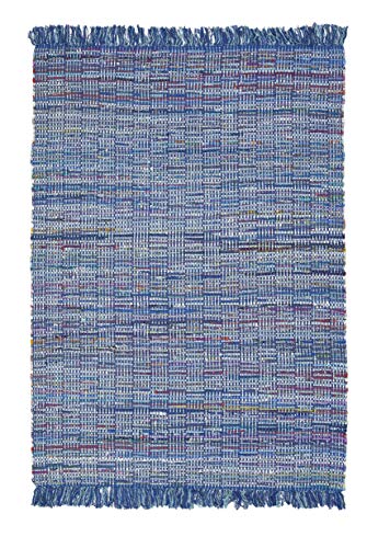 -LUXOR- living Teppich Frida Baumwolle Naturfaser Handgewebt Handwebteppich blau, 160 x 230 cm von -LUXOR- living