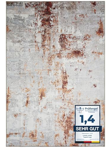 -LUXOR- living Lago | Waschbarer In- und Outdoor Teppich | Modernes Design, Pflegeleicht, Flexibel Einsetzbar, Haustierfreundlich | 200 x 290 cm Grau-Rost von -LUXOR- living