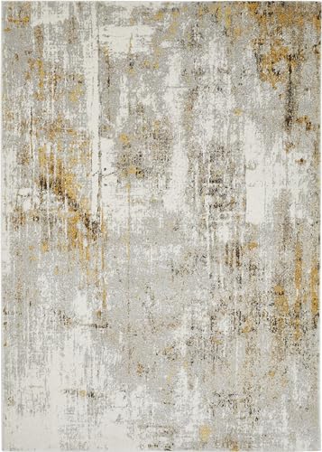 -LUXOR- living Teppich Molinos moderner Kurzflorteppich, abstraktes Muster, für das Wohnzimmer, Schlafzimmer, Grau-Gelb 120 x 170 cm von -LUXOR- living