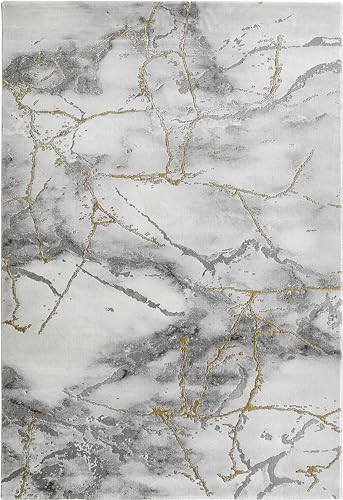 -LUXOR- living Teppich Pico, Marmoroptik, Teppich Wohnzimmer oder Schlafzimmer, Flur, Esszimmer, pflegeleicht und strapazierfähig, modern, Größe:60 x 110 cm, Farbe:Grau-Glod von -LUXOR- living