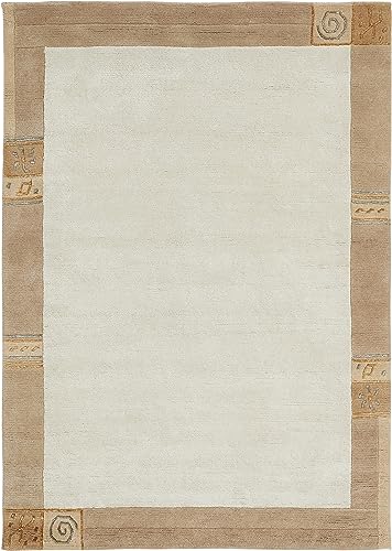-LUXOR- living Teppich Wolle Manali, Nepalteppich, Kurzflor, handgeknüpft, Bordüre, Wolltepich für Schlafzimmer und Wohnzimmer, 60 x 90 cm Beige -LUXOR- living Teppich Wolle Manali, Nepalteppich, Kurzflor, handgeknüpft, Bordüre, Wolltepich für Schlafzimmer und Wohnzimmer, 60 x 90 cm Beige von -LUXOR- living