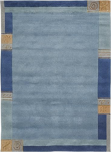 -LUXOR- living Teppich Wolle Manali, Nepalteppich, Kurzflor, handgeknüpft, Bordüre Wollteppich, für Schlafzimmer und Wohnzimmer, 120 x 180 cm Blau -LUXOR- living Teppich Wolle Manali, Nepalteppich, Kurzflor, handgeknüpft, Bordüre Wollteppich, für Schlafzimmer und Wohnzimmer, 120 x 180 cm Blau von -LUXOR- living
