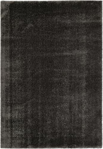 -LUXOR- living moderner Hochflor Teppich Gela, Kunstfell Optik, Shaggy Teppich geeignet als Teppich Wohnzimmer oder Badezimmerteppich, unifarben 120 x 170 cm Anthrazit von -LUXOR- living