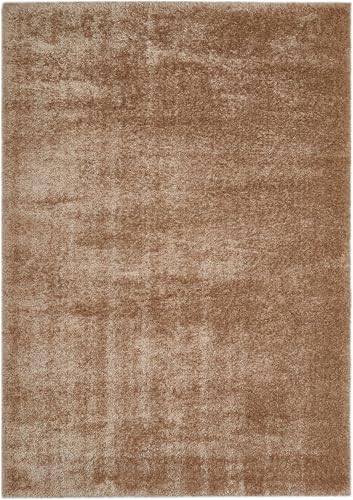-LUXOR- living moderner Hochflor Teppich Gela, Kunstfell Optik, Shaggy Teppich geeignet als Teppich Wohnzimmer oder Badezimmerteppich, unifarben 60 x 110 cm Taupe von -LUXOR- living