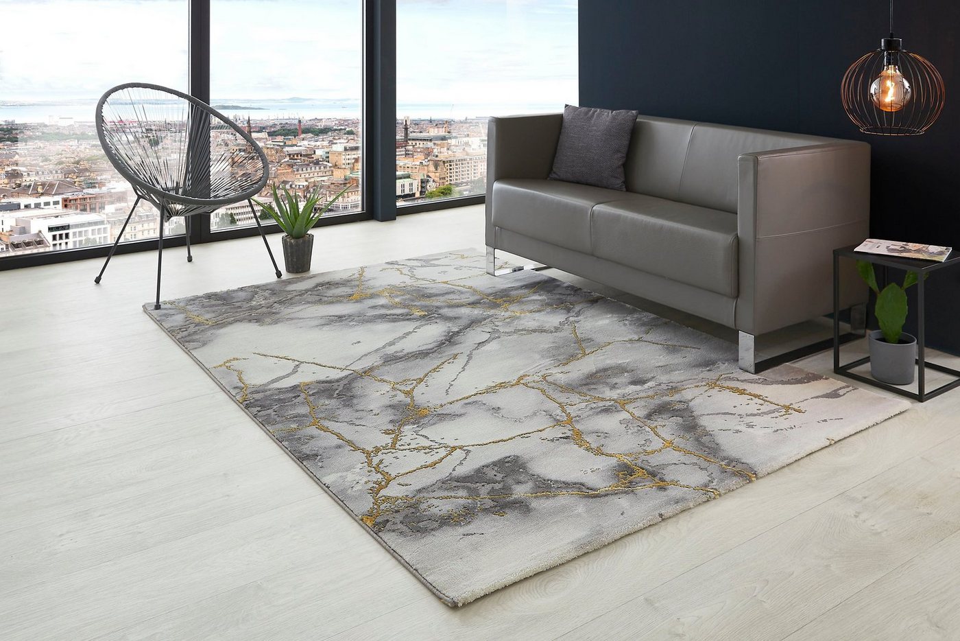Teppich Phoenix, LUXOR living, rechteckig, Höhe: 17 mm, modernes Marmor Design, Hoch-Tief Effekt, Seidenoptik, Wohnzimmer von LUXOR living