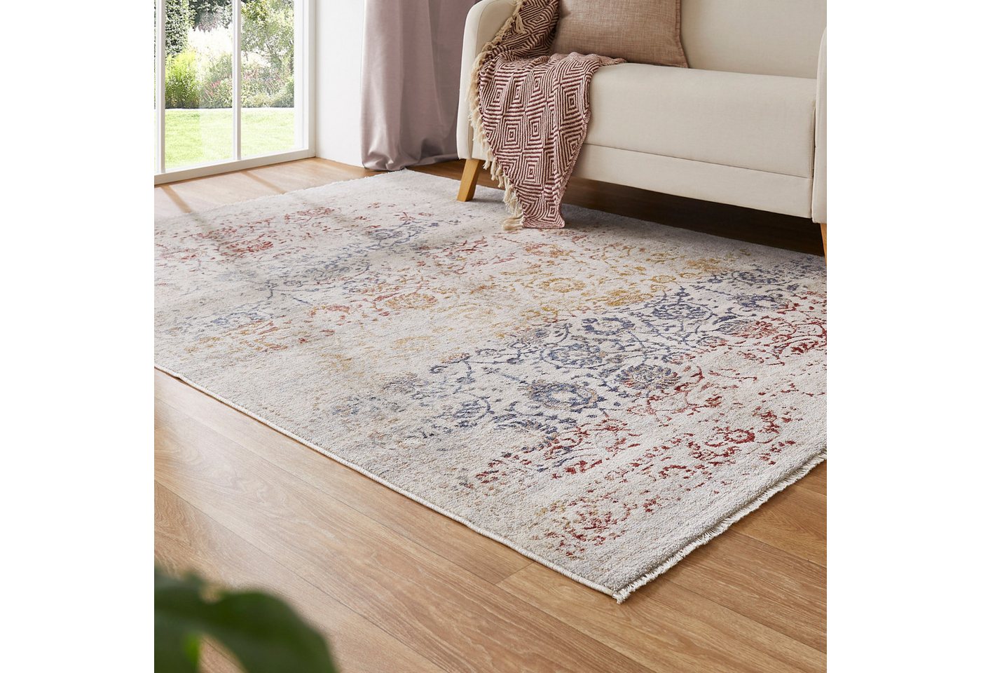 LUXOR living Teppich Rocco, rechteckig, Höhe: 11 mm, Vintage-Look, florales Design, mit Fransen, Wohnzimmer, Schlafzimmer LUXOR living Teppich Rocco, rechteckig, Höhe: 11 mm, Vintage-Look, florales Design, mit Fransen, Wohnzimmer, Schlafzimmer von LUXOR living