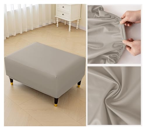 LUXRUB Ottomanen-Bezug aus wasserdichtem PU-Leder, rechteckiger Fußhockerbezug, Stretchbezug, einfarbig, moderner Stil, Fußstützenschutz mit elastischer Unterseite (Farbe: 03, Größe: M) von LUXRUB