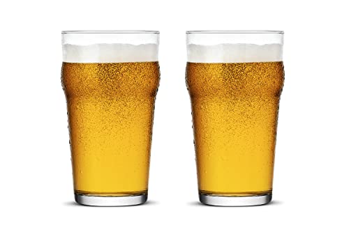 Pint-Gläser, 590 ml, britisches Bierglas, klassische Biergläser, Premium-Biergläser, Trinkglas, Set mit 2 Stück, Kneipen-Biergläser, einzigartiges Design, Biergläser, einfaches Stapeln im Schrank von LUXU