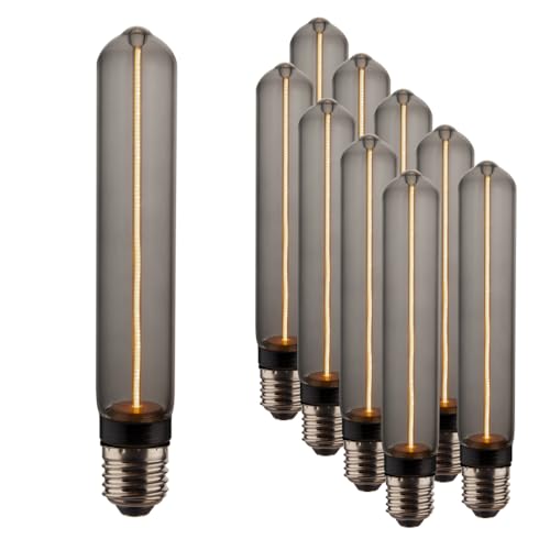 LUXULA 10x LED Filament Leuchtmittel TUBE LINE Smoke - Röhre T30 E27 2W 65lm 1800K Warmweiß dimmbar - Vintage Design Ambiente Deko Glühbirne Lampe von LUXULA