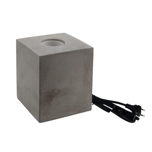 LUXULA 2x Tischleuchte CUBE in Zementoptik mit E27 Fassung, Metall, 180cm Textilkabel mit Schalter, Grau - Tischlampe für Wohnzimmer Schlafzimmer Nachttisch - ohne Leuchtmittel von LUXULA