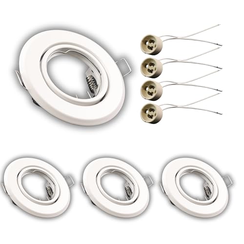 LUXULA 4er Set Einbauringe inkl. GU10 Fassung Rund Schwenkbar 230V - Ø 68-80 mm - LED Einbaustrahler Deckenspot Einbau Rahmen - matt weiß von LUXULA
