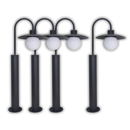 LUXULA 4er Set Wegeleuchte Außen mit Bodenplatte und Erdspieß, E27 Fassung, Aluminium, 65cm Höhe - LED Außenleuchte IP44 Stehleuchte Garten Terrasse von LUXULA
