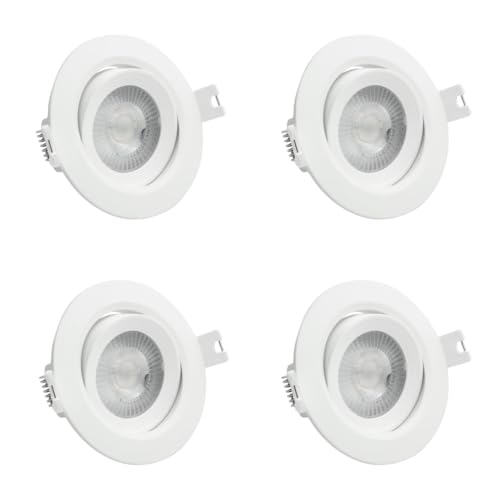 LUXULA 4er Set schwenkbarer LED Einbaustrahler 230V - Ø68-72mm - 7W 718lm - CCT Einbauleuchte Spot IP44 Badezimmer Küche - 3000K 4000K 6000K einstellbar - Warmweiß Neutralweiß Kaltweiß von LUXULA