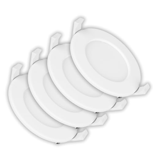 LUXULA 4x Einbaustrahler LED Spots 230V - Warmweiß Neutralweiß Kaltweiß einstellbar - 6W 525lm CCT Deckenspots flach Deckenstrahler Spotlight - matt weiß rund - 115x32mm von LUXULA