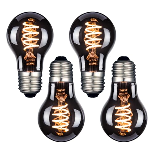 LUXULA 4x LED Filament Leuchtmittel SPIRAL Smoke - Bulb A60 E27 4W 40lm 1800K Warmweiß dimmbar - Vintage Design Ambiente Deko Glühbirne Lampe von LUXULA