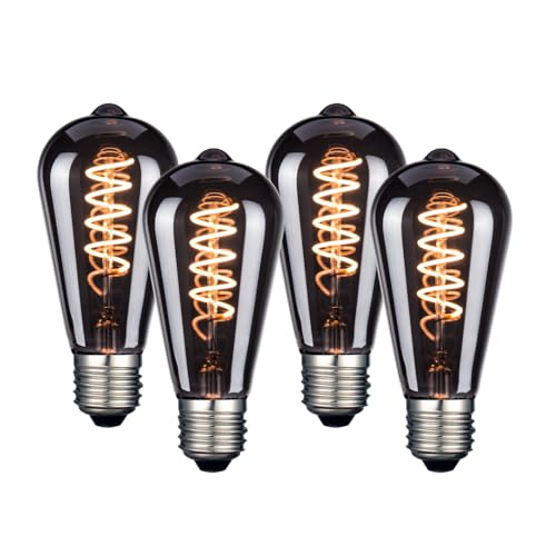 LUXULA 4x LED Filament Leuchtmittel SPIRAL Smoke - Edison ST64 E27 4W 40lm 1800K Warmweiß dimmbar - Vintage Design Ambiente Deko Glühbirne Lampe von LUXULA