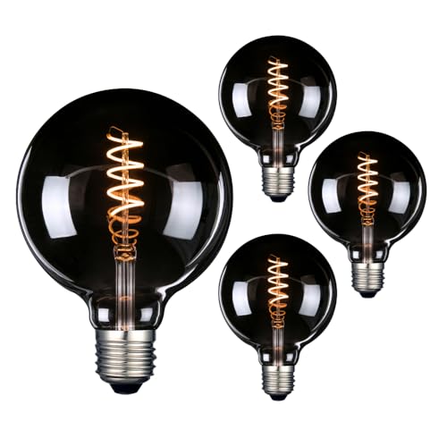 LUXULA 4x LED Filament Leuchtmittel SPIRAL Smoke - Globe G95 E27 4W 40lm 1800K Warmweiß dimmbar - Vintage Design Ambiente Deko Glühbirne Lampe von LUXULA