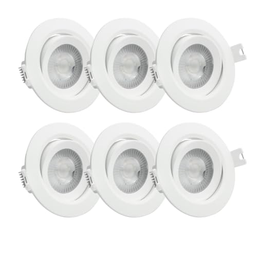 LUXULA 6er Set schwenkbarer LED Einbaustrahler 230V - Ø68-72mm - 7W 718lm - CCT Einbauleuchte Spot IP44 Badezimmer Küche - 3000K 4000K 6000K einstellbar - Warmweiß Neutralweiß Kaltweiß von LUXULA