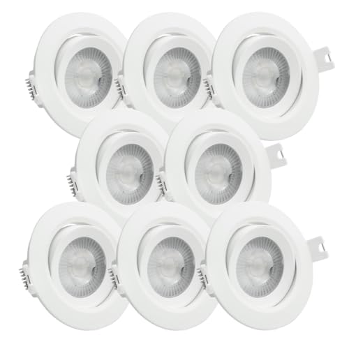 LUXULA 8er Set schwenkbarer LED Einbaustrahler 230V - Ø68-72mm - 7W 718lm - CCT Einbauleuchte Spot IP44 Badezimmer Küche - 3000K 4000K 6000K einstellbar - Warmweiß Neutralweiß Kaltweiß von LUXULA