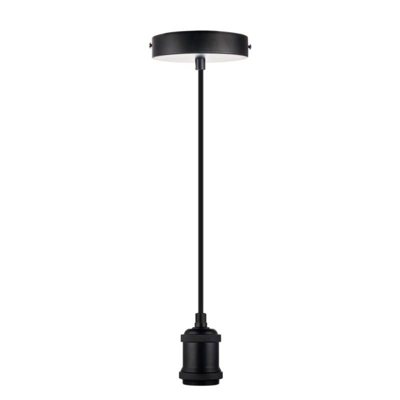 LUXULA Hängeleuchte E27 Fassung Pendelleuchte Modern Industrie Design Textilkabel Hängelampe Schwarz Metall Deckenlampe von LUXULA