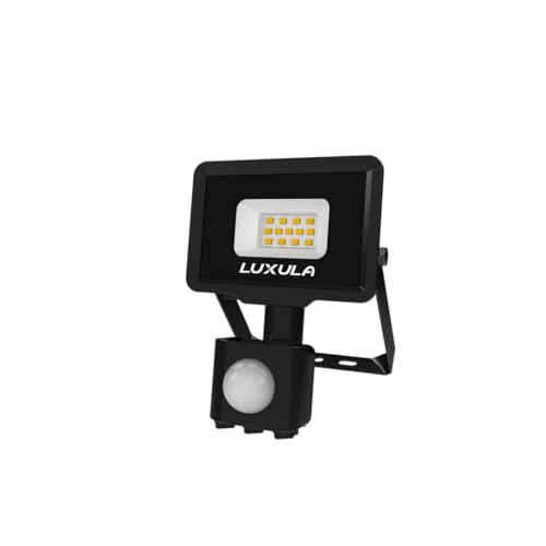 LUXULA LED Außenstrahler Fluter mit Bewegungsmelder, 10 W, 1000 lm, 3000 K (warmweiß), IP65, TÜV von LUXULA