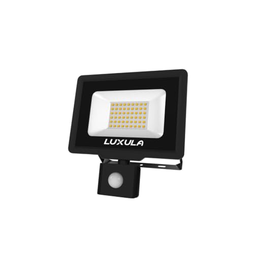 LUXULA LED Außenstrahler Fluter mit Bewegungsmelder, 50 W, 5000 lm, 3000 K (warmweiß), IP65, TÜV von LUXULA