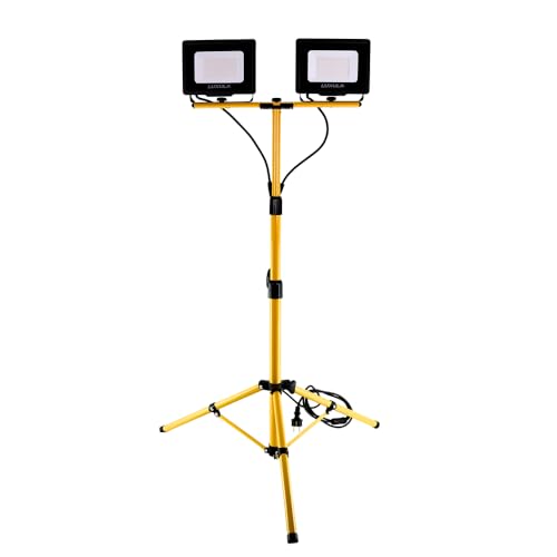 LUXULA LED Baustrahler mit Teleskop-Stativ und Schalter - 2x 30W Fluter - 2,5m Kabel - IP65 Baulampe für Innen- & Außenbereich - 2x 3000 Lumen - 4000K Neutralweiß von LUXULA