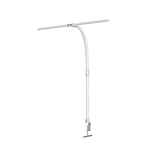 LUXULA LED Doppelkopf Schreibtischlampe, klemmbar, dimmbar, 5 Farbtemperaturen, flexibel einstellbar, 24W, 800lm, weiß - Tischleuchte Bürolampe Monitorlampe Büro Arbeitsplatz von LUXULA
