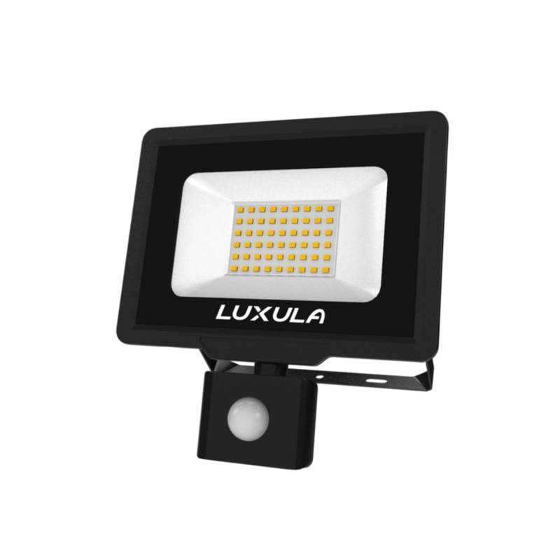 LUXULA LED Fluter mit Bewegungsmelder 50W Strahler 3000K Warmweiß 5000lm Außenstrahler Schwarz IP65 von LUXULA