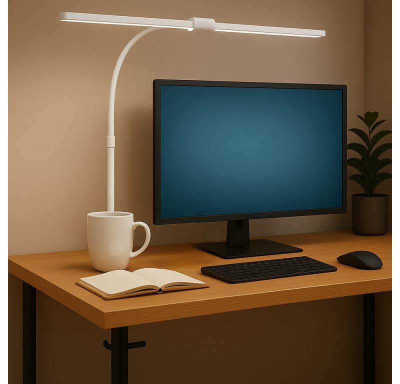 LUXULA LED Schreibtischlampe 80cm dimmbare Doppelkopf Klemmleuchte, LED, warmweiß, neutralweiß, kaltweiß von LUXULA