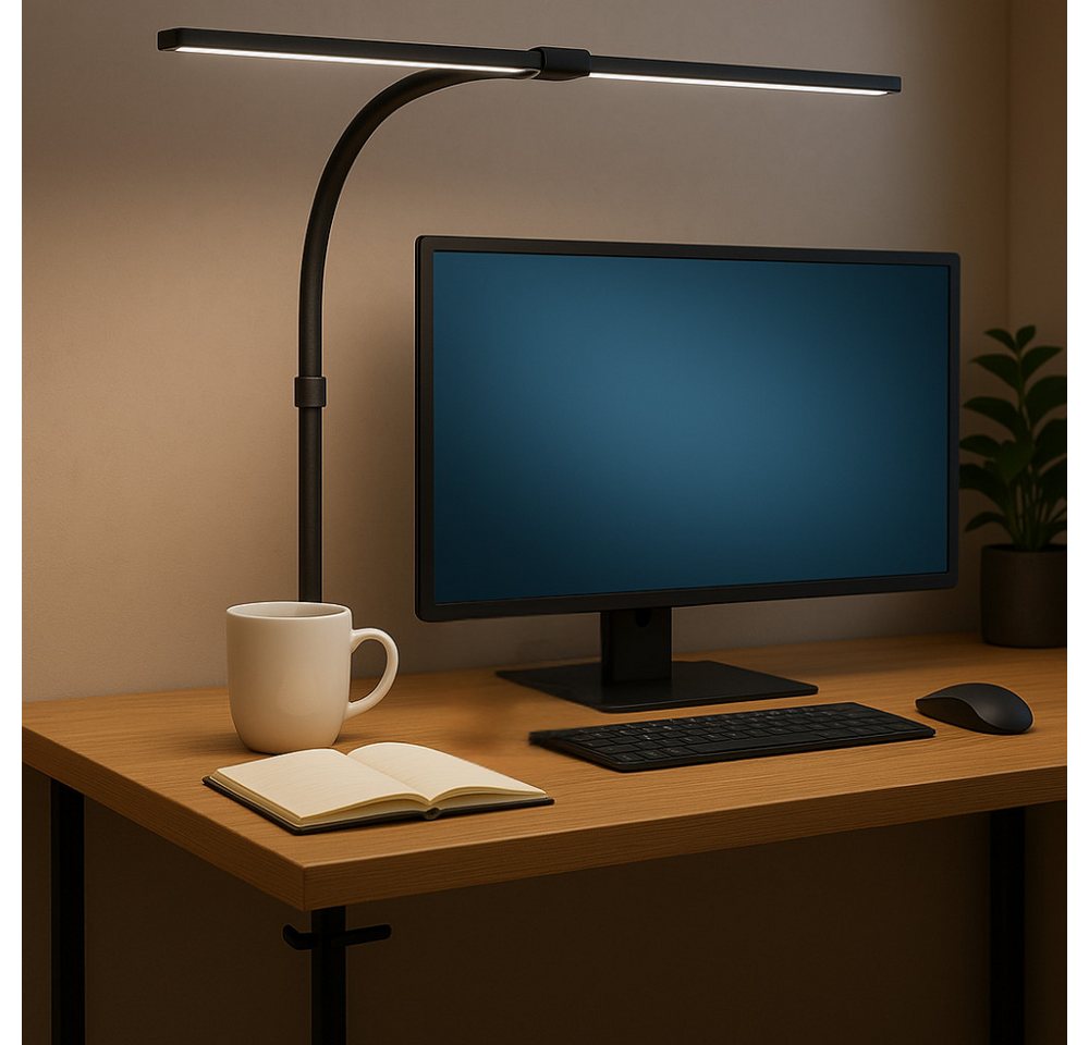 LUXULA LED Schreibtischlampe 80cm dimmbare Doppelkopf Klemmleuchte, LED, warmweiß, neutralweiß, kaltweiß von LUXULA