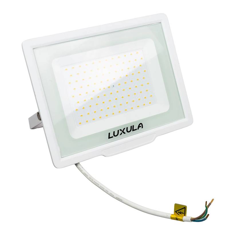 LUXULA LED Strahler 100W 10000lm Fluter 3000K Warmweiß Flutlichtstrahler Slim Design Außenstrahler IP65 Wetterfest und Robuster Baustrahler Weiß von LUXULA