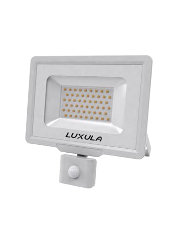 LUXULA LED Strahler mit Bewegungsmelder 50W 3000K Warmweiß IP65 wasserdicht - Außenstrahler mit Fluterfunktion für Wand, Einfahrt & Terrasse - LED Scheinwerfer Aussenleuchte – Gehäuse Weiß von LUXULA